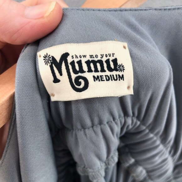 Show Me Your MuMu Dress Womens Medium Caitlin Ruffled Maxi Gray Cold Shoulder - Picture 6 of 11